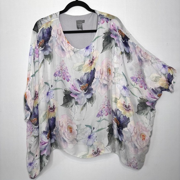 Moda Seta Italy Silk Floral Pastel Tunic Top Womens Size S Flowy Boho - Picture 1 of 11